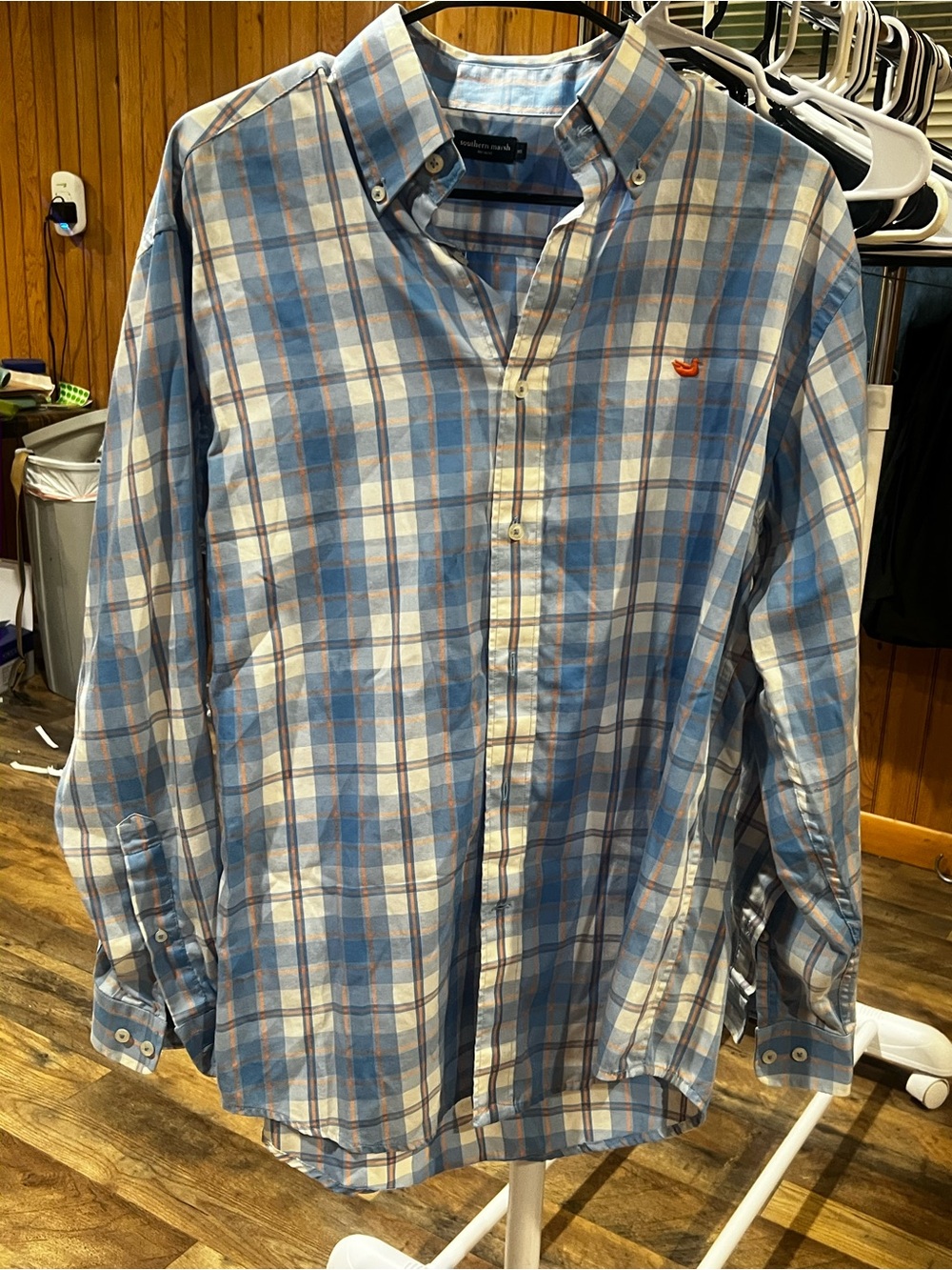 Southern Marsh Light Blue, White & Tan Plaid Button-Down Shirt